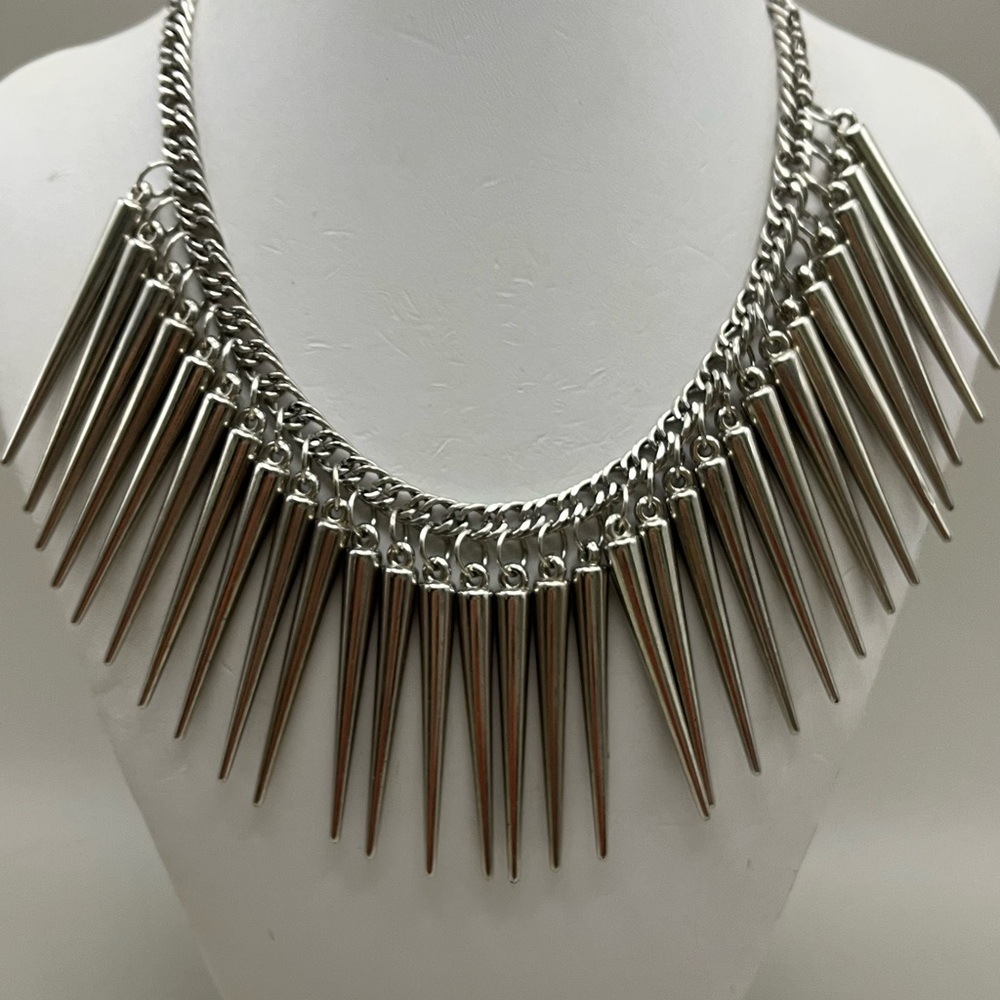 Silver Spiked Choker Necklace